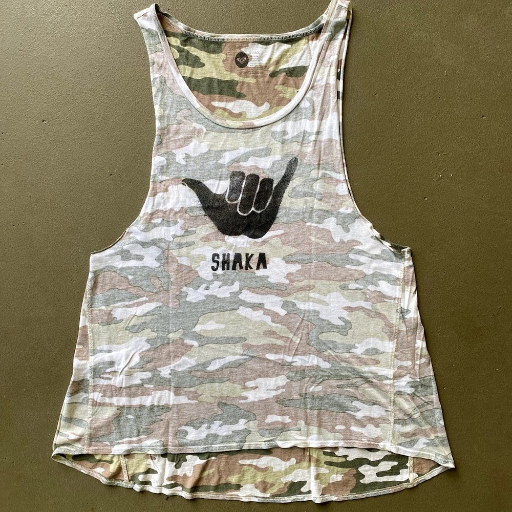 Roxy Hawaiian Camo Shaka Tank Hang Loose Surfer Top